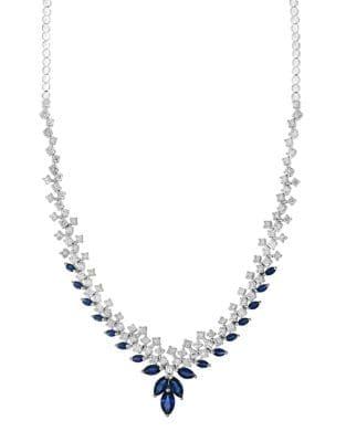 Effy Royale Bleu Diamonds, Natural Sapphire And 14k White Gold Necklace