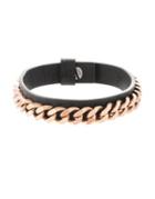 Steve Madden Leather And Stainless Steel Curb Chain Bracelet