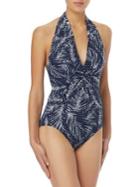Michael Michael Kors Abstract Palm V-neck Halter One-piece