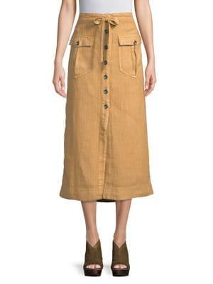 Free People Midi Linen Button Skirt
