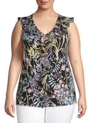 Calvin Klein Plus Printed Ruffle Top