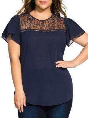 City Chic Plus Louisa Lace-yoke Top