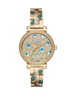 Michael Kors Sofie Gold-tone Pave Crystal Peacock Stainless Steel Watch