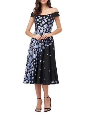 Carmen Marc Valvo Infusion Floral Off-the-shoulder Fit-&-flare Dress