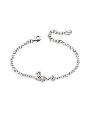 D For Diamond Sterling Silver, Diamond & Pearl Love Bracelet
