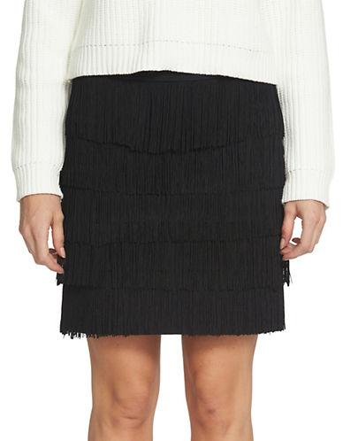 1 State Ponte Tiered And Fringed Mini Skirt
