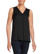 Lord & Taylor Woven Front V-neck Shell