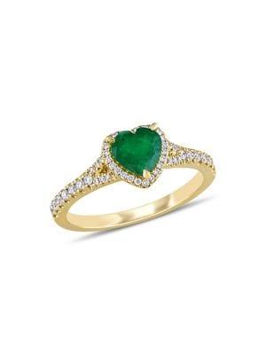 Sonatina 14k Yellow Gold, Emerald And Diamond Heart Halo Ring