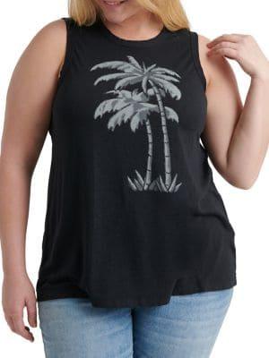 Lucky Brand Plus Plus Palm Cotton Blend Tank Top