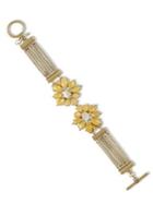 Lucky Brand Goldtone, Mother Of Pearl And Epoxy Stone Floral Statement Link Bracelet
