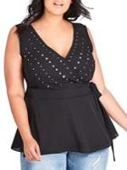 City Chic Plus Sleeveless Studded Peplum Top