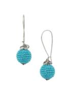 Miriam Haskell Woven Turquoise Beaded Ball Long Drop Earrings