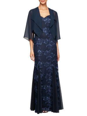 Alex Evenings Floral Embroidered Jacket Dress