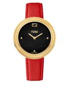 Fendi My Way Removable Fox Fur-trimmed Goldtone Stainless Steel Leather Watch