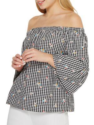 Dorothy Perkins Embroidered Gingham Bardot Top
