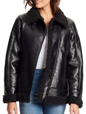 Skinny Girl Wheatley Faux Shearling-trim Faux Leather Moto Jacket