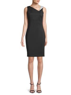 Calvin Klein Petite Asymmetric V-neck Fitted Sheath Dress