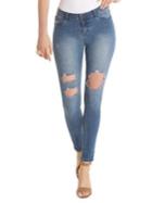 La La Anthony Slim-fit Destressed Mid-rise Jeans