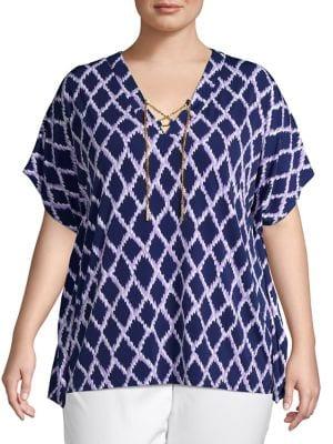 Michael Kors Plus Printed V-neck Top