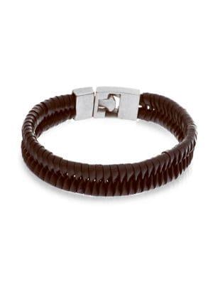 Lord & Taylor Stainless Steel & Braided Leather Bracelet