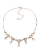 Marchesa Goldtone, Faux Pearl And Crystal Shaky Frontal Necklace