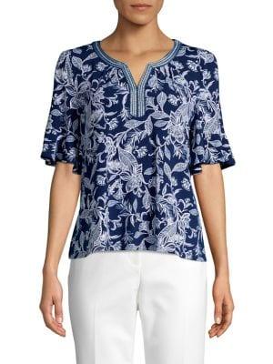 Rafaella Petite Printed Flutter Sleeve Top