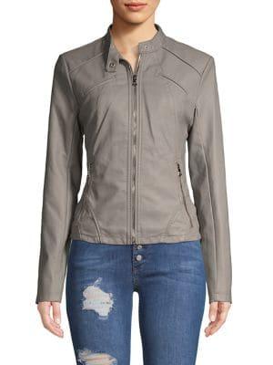 Guess Scuba Front Zip Vegan Leather Jacket