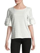 Ivanka Trump Mesh-stripe Bell-sleeve Top