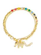 Lord & Taylor 14k Goldplated Sterling Silver Onyx & Crystal Beaded Double-strand Charm Bracelet
