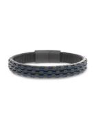 Lord & Taylor Stainless Steel, Blue & Black Leather Braided Bracelet