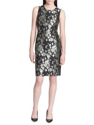Calvin Klein Metallic Floral Sheath Dress