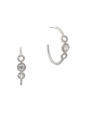 Anne Klein Silvertone And Crystal C-hoop Earrings