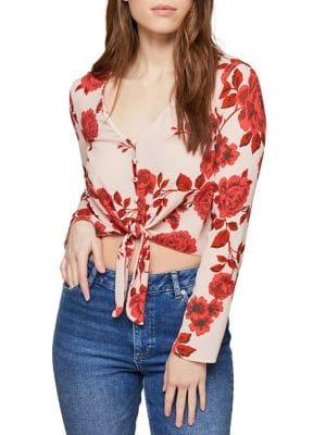 Miss Selfridge Front Print Tie Crop Top