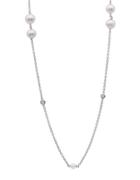 Crislu Sterling Silver Pearl And Crystal Station Necklace