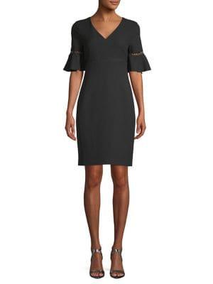 Karl Lagerfeld Paris Bell-sleeve Sheath Crepe Dress