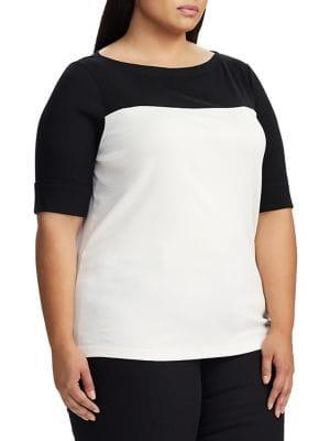 Lauren Ralph Lauren Plus Colorblock Boatneck Stretch Top