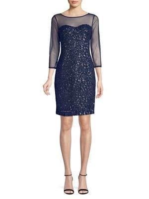 Karl Lagerfeld Paris Illusion Sequin Sheath Dress