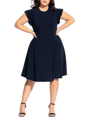 City Chic Plus Frilled Shoulder Dress
