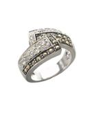 Lord & Taylor Sterling Silver And Marcasite Crystal Bypass Ring
