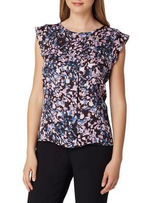 Tahari Arthur S. Levine Petite Floral Box-pleat Flutter Blouse