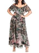 City Chic Plus Sacred Jungle Cold-shoulder Maxi Dress