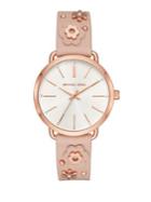 Michael Kors Portia Rose-goldtone And Leather Floral Applique Strap Watch