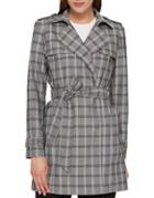 Tommy Hilfiger Plaid Self-tie Trench Coat