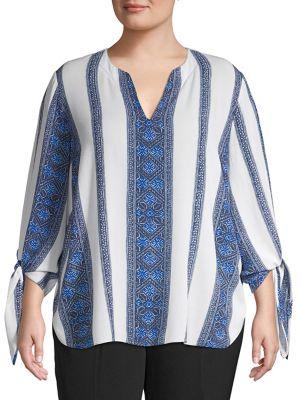 Michael Kors Plus Tied Monaco Tile Engineered Border Print Top