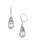 Sonatina 14k White Gold, 10.5-11mm White Pearl & Diamond Drop Earrings