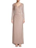Vince Camuto Long Sleeve Faux Wrap Gown