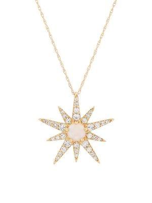 Lord & Taylor 14k Yellow Gold, Opal & White Topaz Star Pendant Necklace