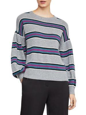 Bcbgmaxazria Striped Pleated Sleeve Sweater