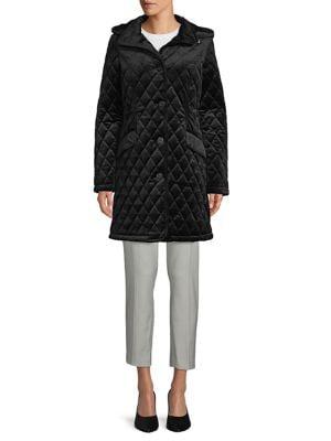 Ellen Tracy Petite Quilted Hooded Velvet Parka