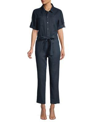 Donna Karan Linen Belted Rolled-cuff Jumpsuit